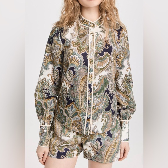 Veronica Beard Thorp Blouse in Army Multi - Picture 2 of 12